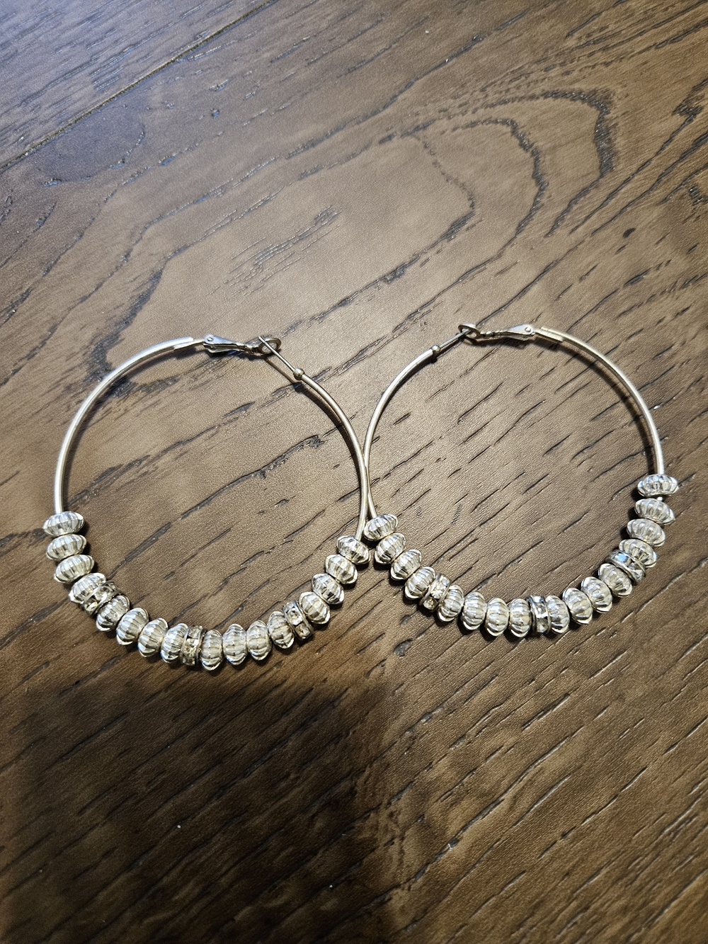 Source Unknown Silver Beaded Hoop Earrings